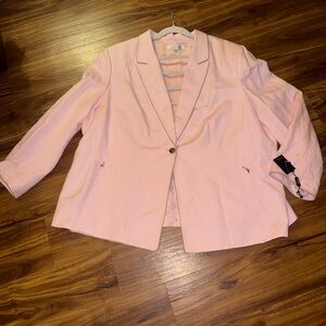 Tahari Arthur Levine Pink Blazer with Tan stitching Sz 24W
